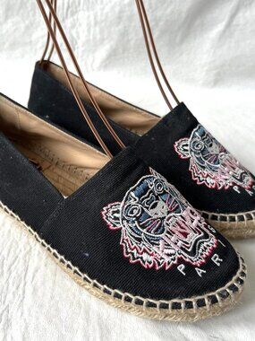 Kenzo Espadrilles Classic Tiger 37 black canvas embroidered slip on shoes flat